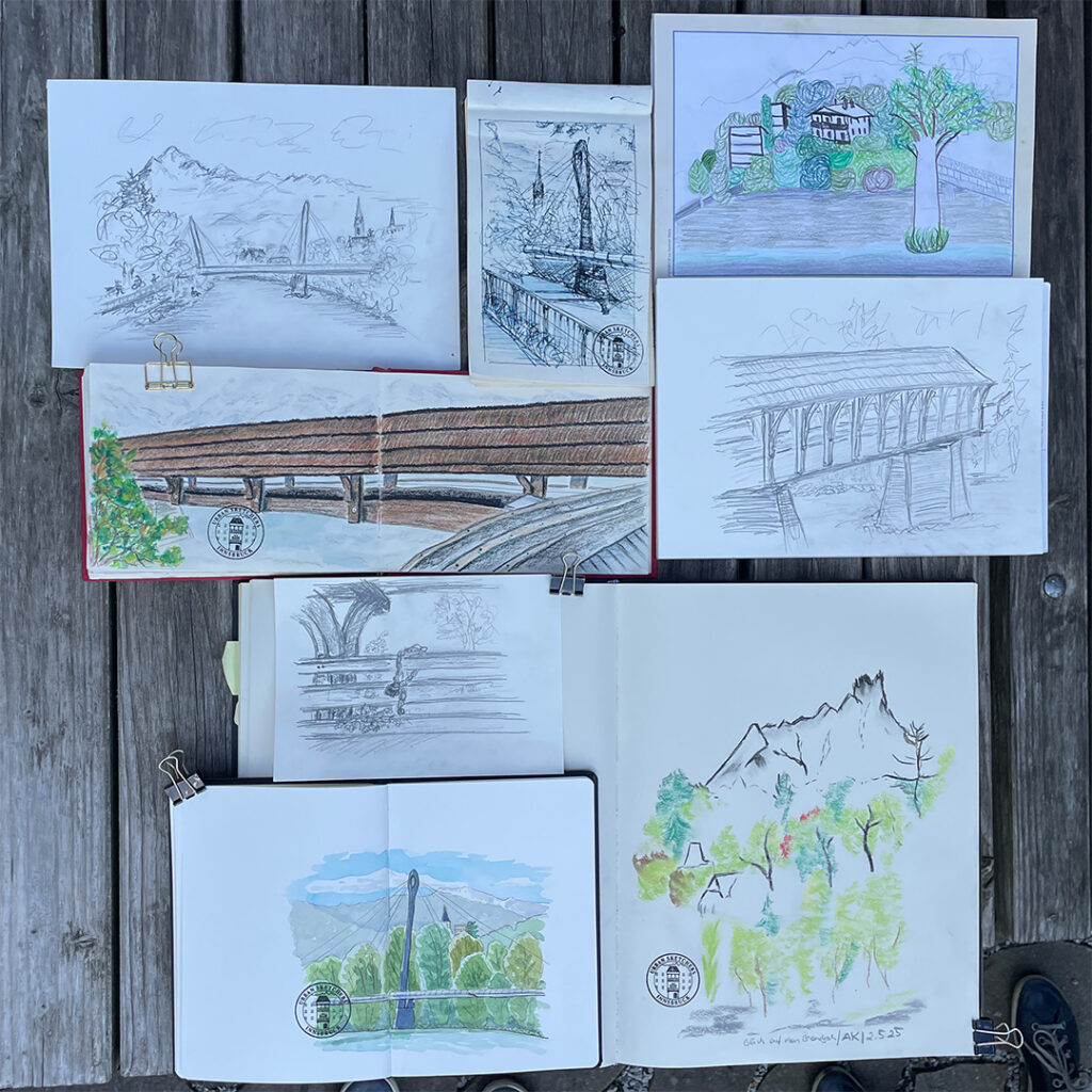 Das Bild zeigt die Urban Sketche, die auf dem Zeichner:innen-Treffen der USk Innsbruck gezeichnet wurden.