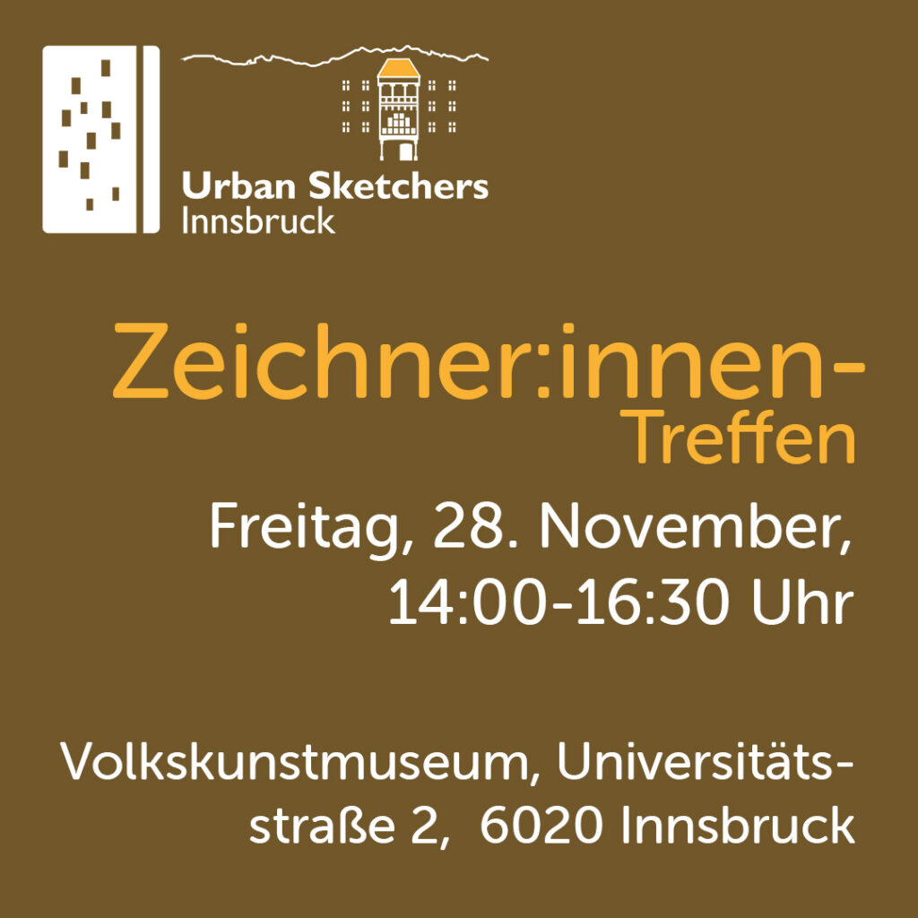 Das Bild zeigt Datum, Uhrzeit und Ort des Zeichner:innen-Treffens der USk Innsbruck an.