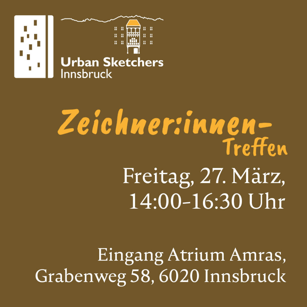 Das Bild zeigt Datum, Uhrzeit und Ort des Zeichner:innen-Treffens der USk Innsbruck an.