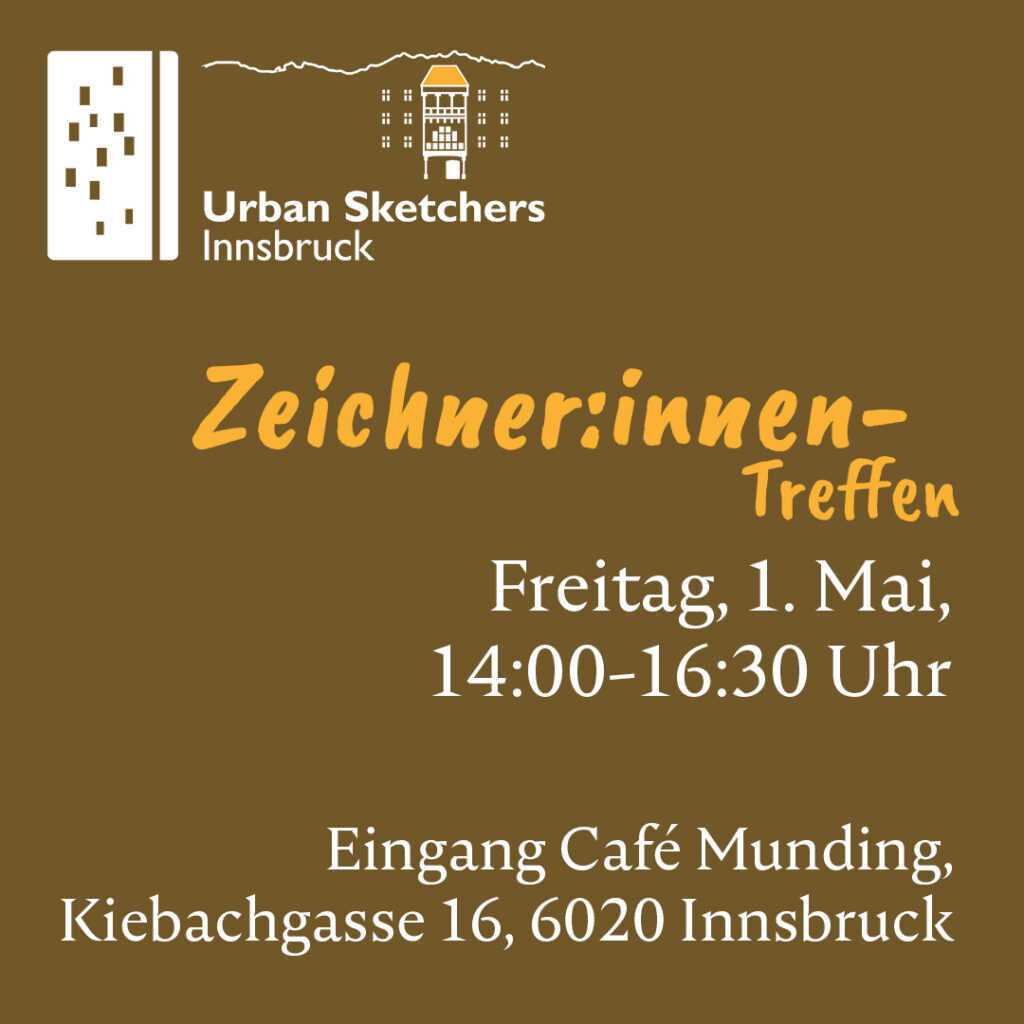 Das Bild zeigt Datum, Uhrzeit und Ort des Zeichner:innen-Treffens der USk Innsbruck an.