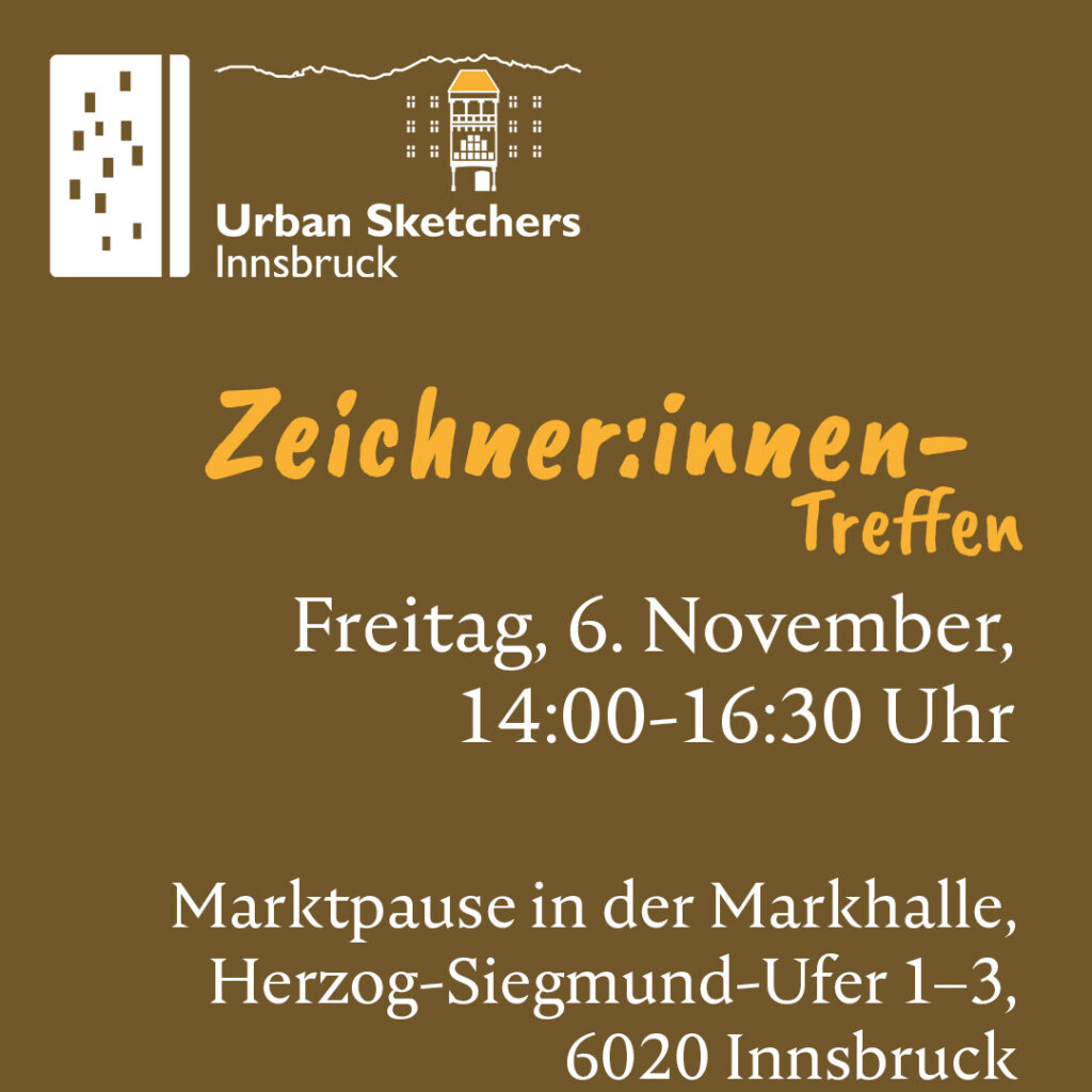 Das Bild zeigt Datum, Uhrzeit und Ort des Zeichner:innen-Treffens der USk Innsbruck an.