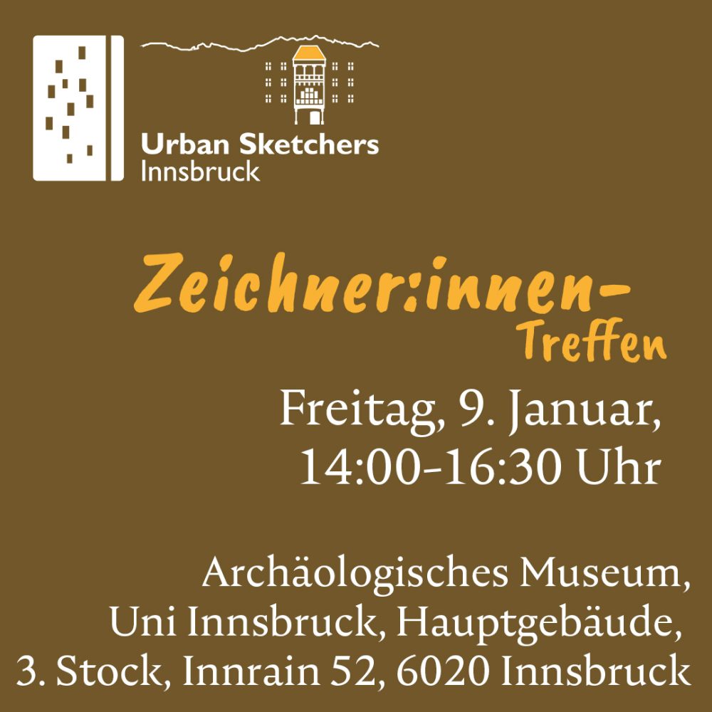 Das Bild zeigt Datum, Uhrzeit und Ort des Zeichner:innen-Treffens der USk Innsbruck an.