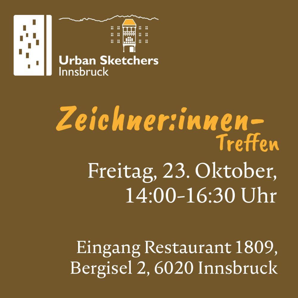 Das Bild zeigt Datum, Uhrzeit und Ort des Zeichner:innen-Treffens der USk Innsbruck an.
