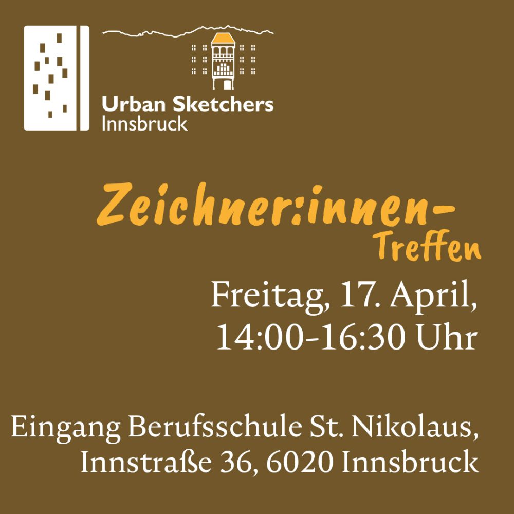 Das Bild zeigt Datum, Uhrzeit und Ort des Zeichner:innen-Treffens der USk Innsbruck an.