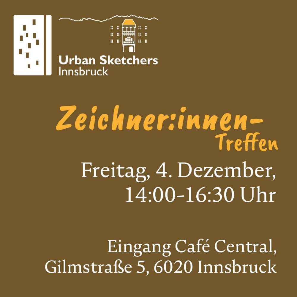 Das Bild zeigt Datum, Uhrzeit und Ort des Zeichner:innen-Treffens der USk Innsbruck an.