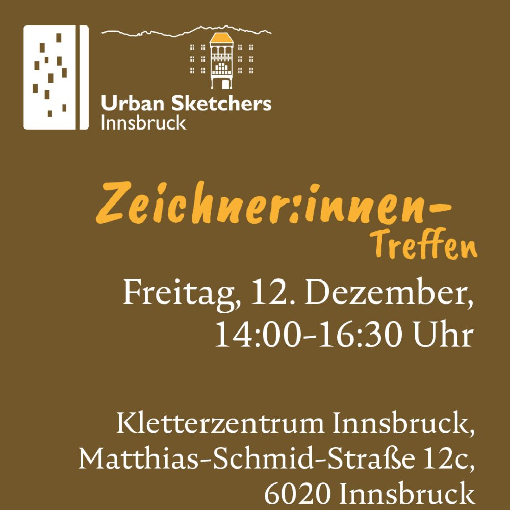 Das Bild zeigt Datum, Uhrzeit und Ort des Zeichner:innen-Treffens der USk Innsbruck an.