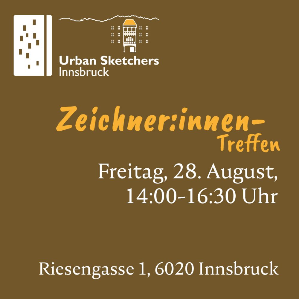 Das Bild zeigt Datum, Uhrzeit und Ort des Zeichner:innen-Treffens der USk Innsbruck an.