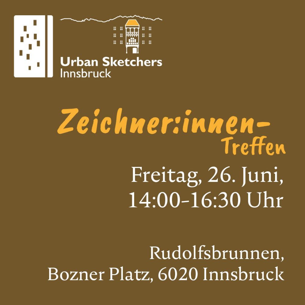 Das Bild zeigt Datum, Uhrzeit und Ort des Zeichner:innen-Treffens der USk Innsbruck an.