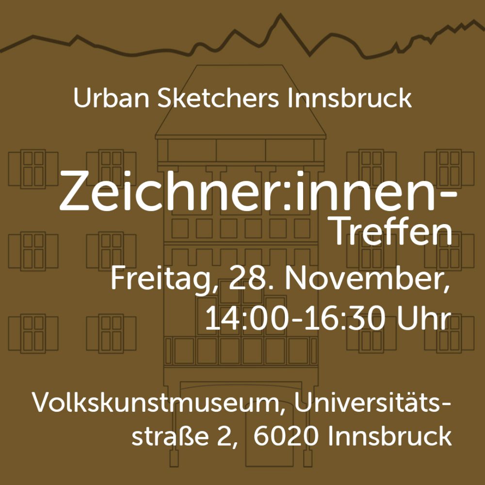Das Bild zeigt Datum, Uhrzeit und Ort des Zeichner:innen-Treffens der USk Innsbruck an.