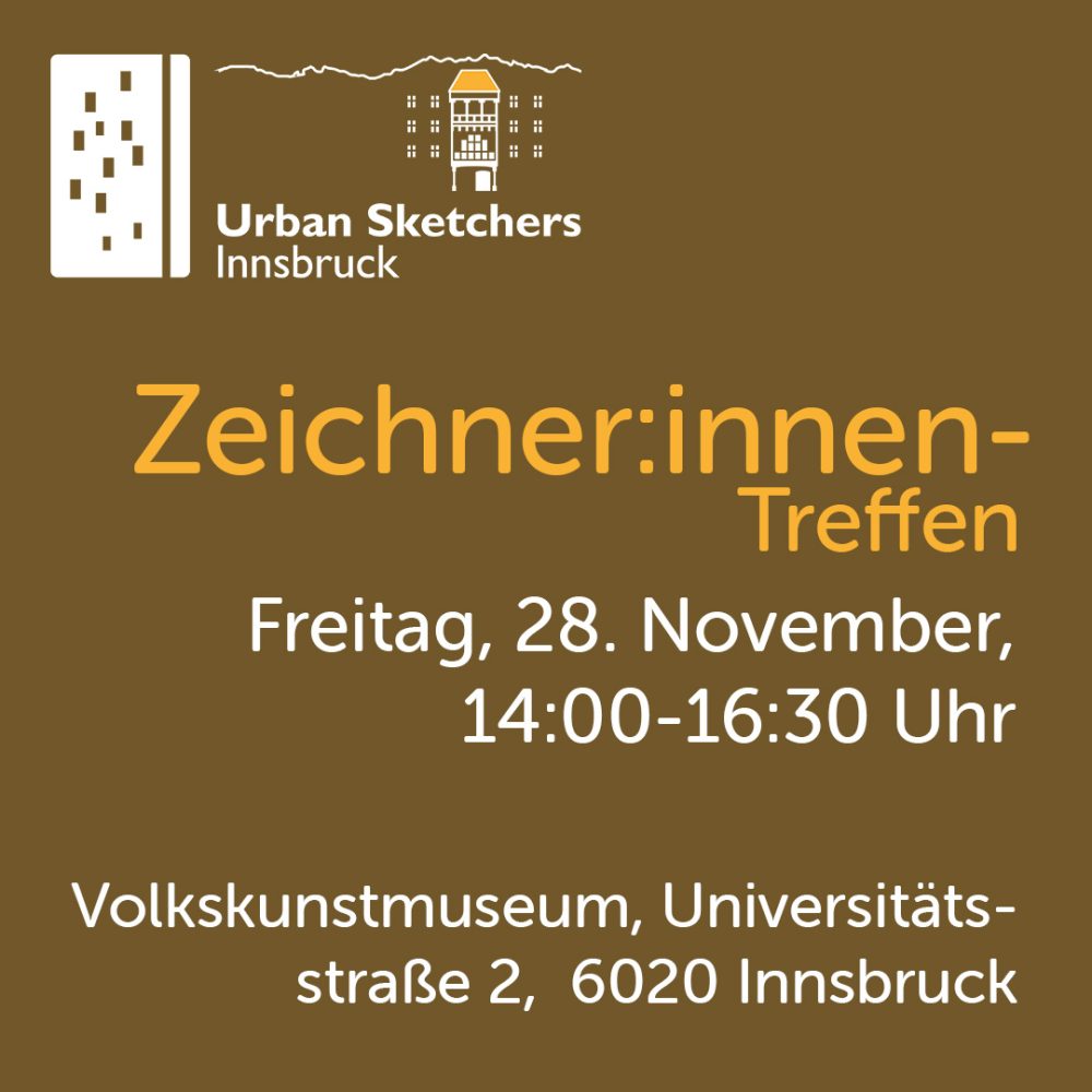 Das Bild zeigt Datum, Uhrzeit und Ort des Zeichner:innen-Treffens der USk Innsbruck an.