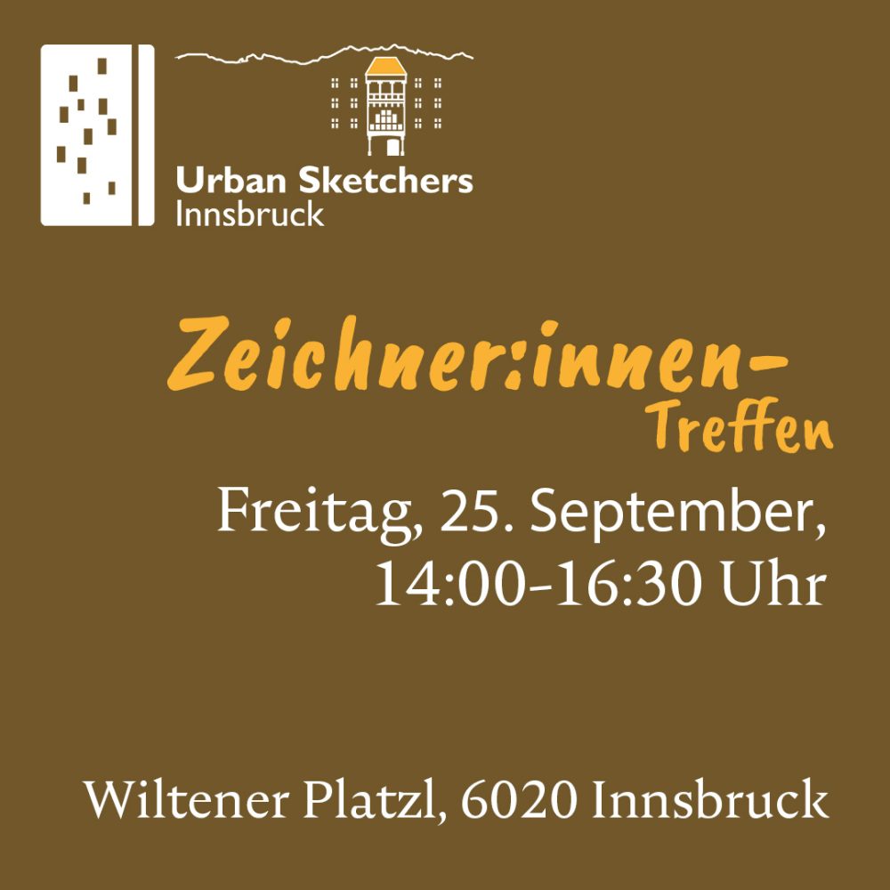 Das Bild zeigt Datum, Uhrzeit und Ort des Zeichner:innen-Treffens der USk Innsbruck an.
